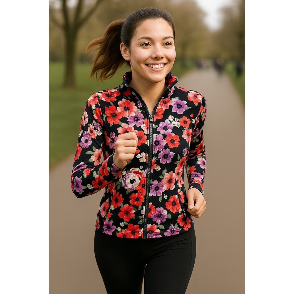 W by Wenjie Floral Zip Up Black, Red and Purple Floral Jacket